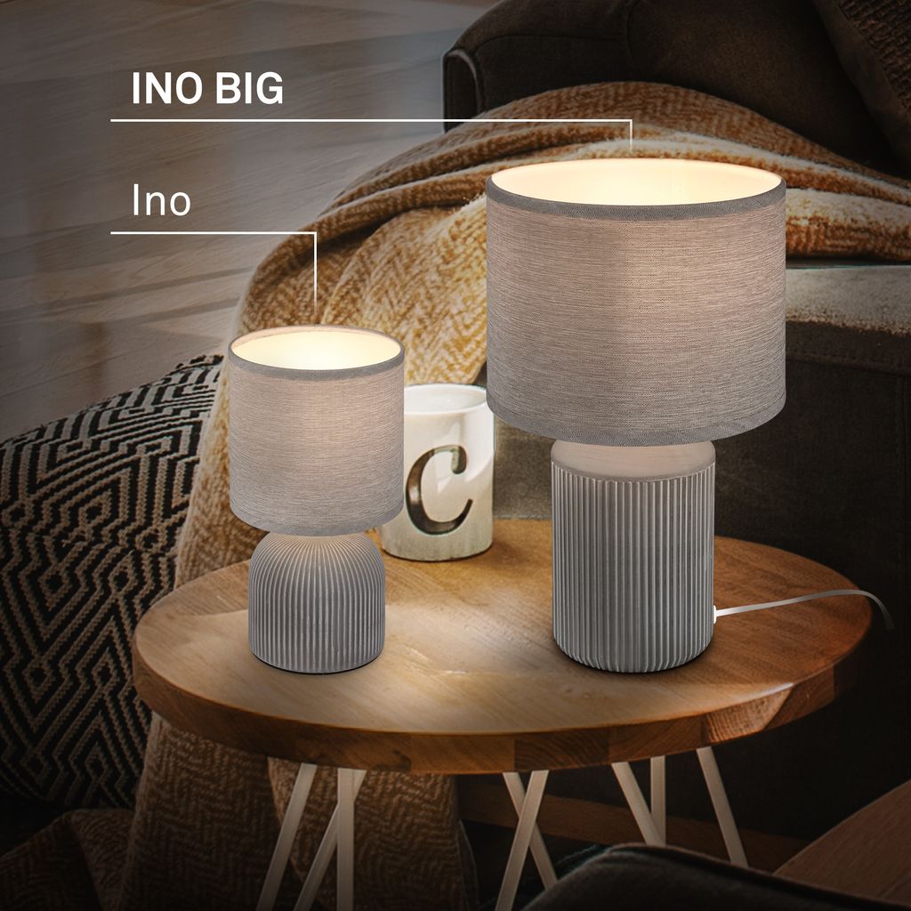 Briloner Ino Tischlampe. Stoffschirm. Kabelschalter. Keramikfuß. Grau. Ø15 x 28 cm 7