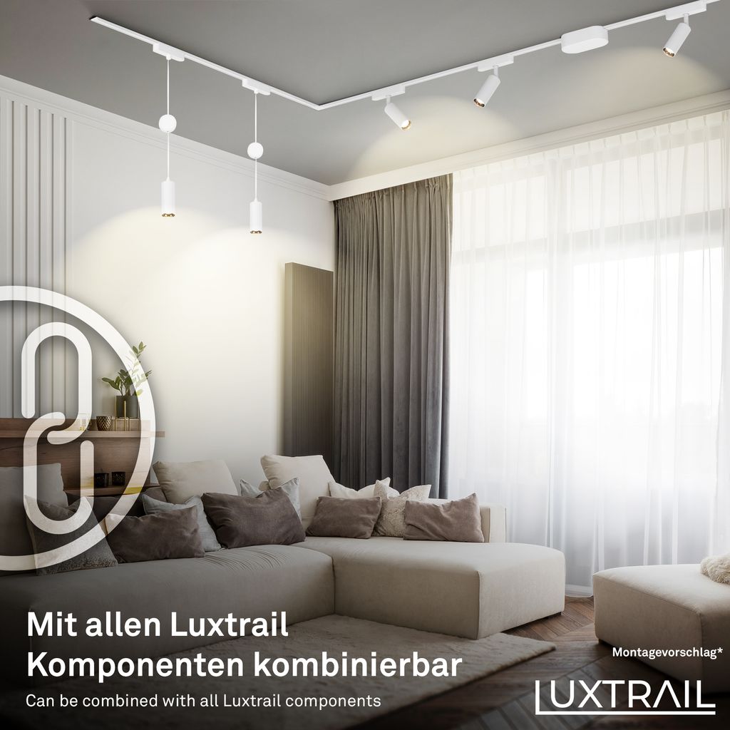 Briloner Luxtrail Schienensystem, 4x LED Spots, 2x LED Tracklight, L-Form, Weiß