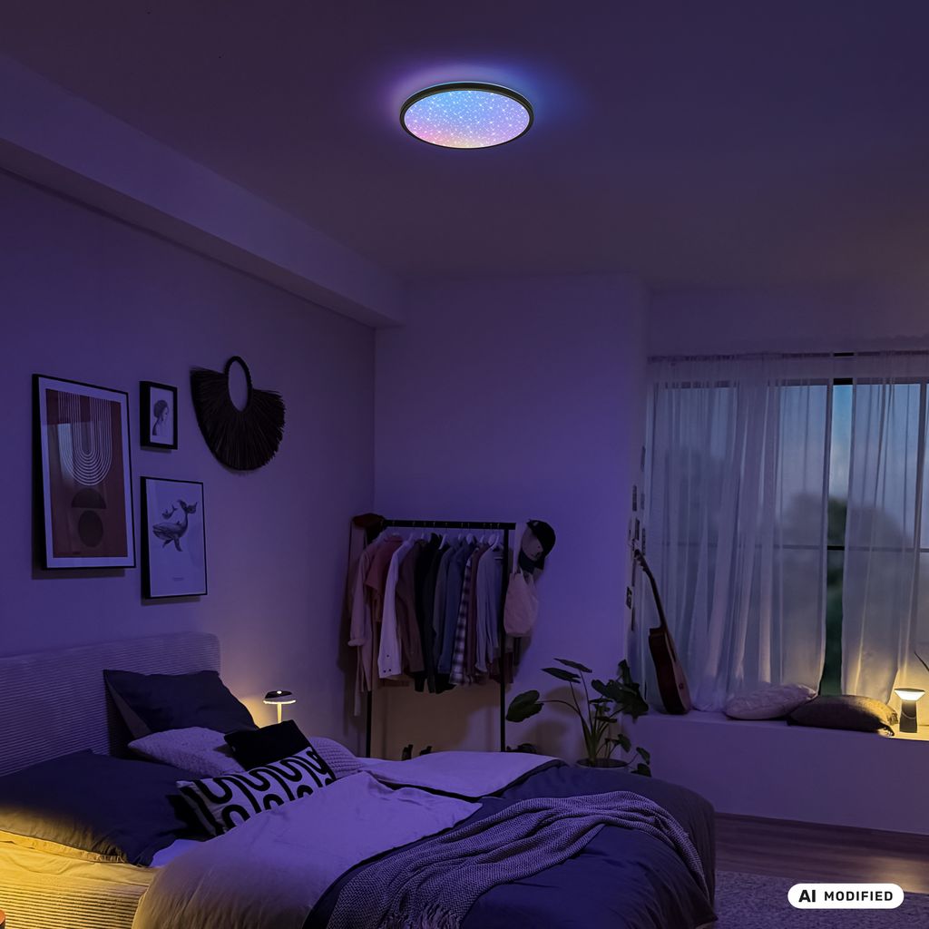Slim Deckenlampe Ø37,5 cm - LED, AuraGlow, Farbwechsel, Dimmbar, Fernbedienung, Schwarz