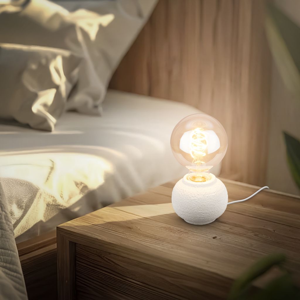 Amba Tischlampe - mit Schalter, Keramikfuß, E27 Fassung, Weiß