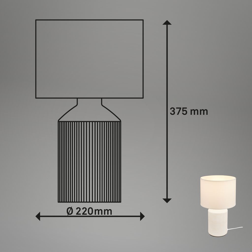 Briloner Ino Tischlampe. Stoffschirm. Kabelschalter. Keramikfuß. Weiß. Ø22 x 37.5 cm 6