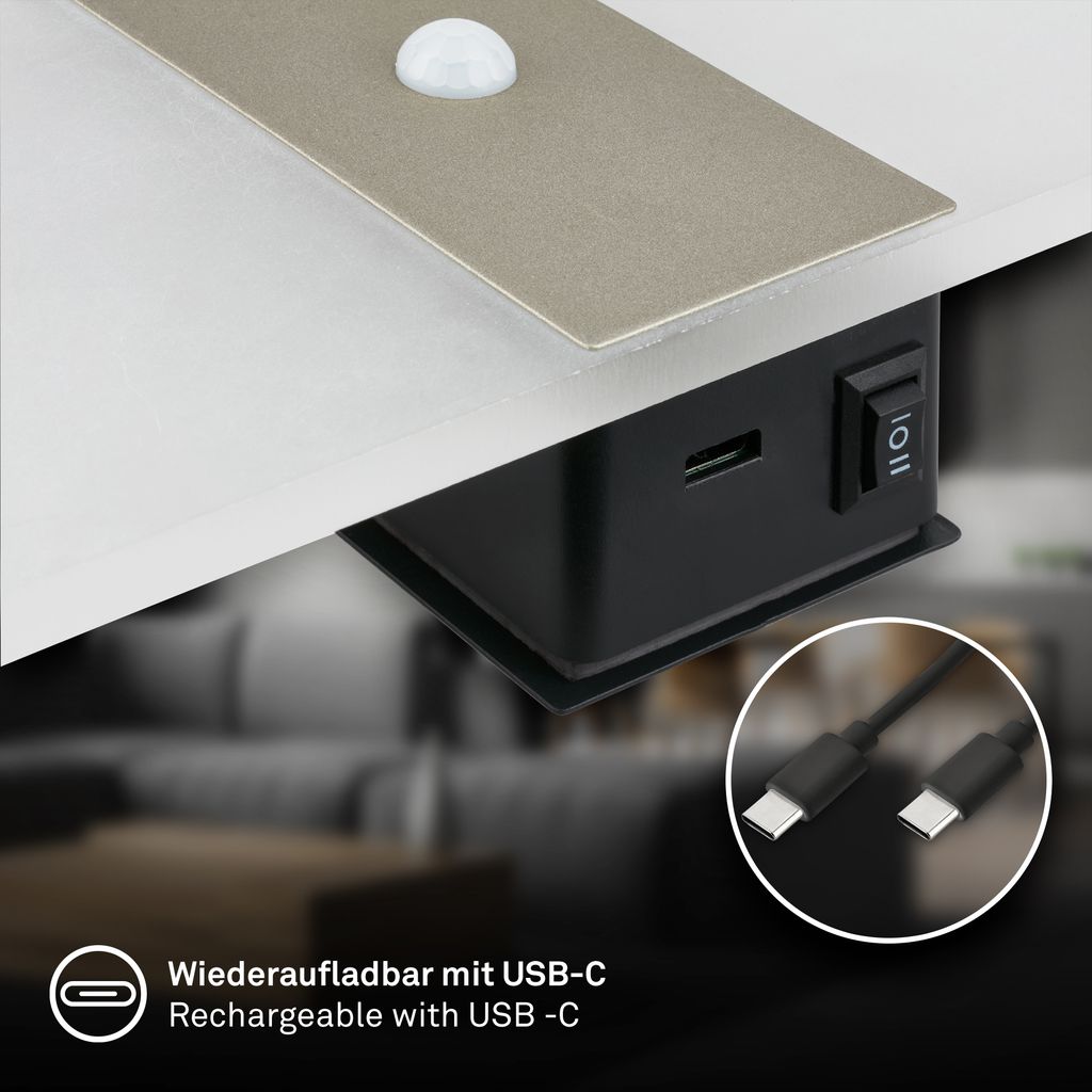 Aura Wandleuchte - 2,5W, 100lm, Akku, LED, mit Bewegungsmelder, Nickel-Matt