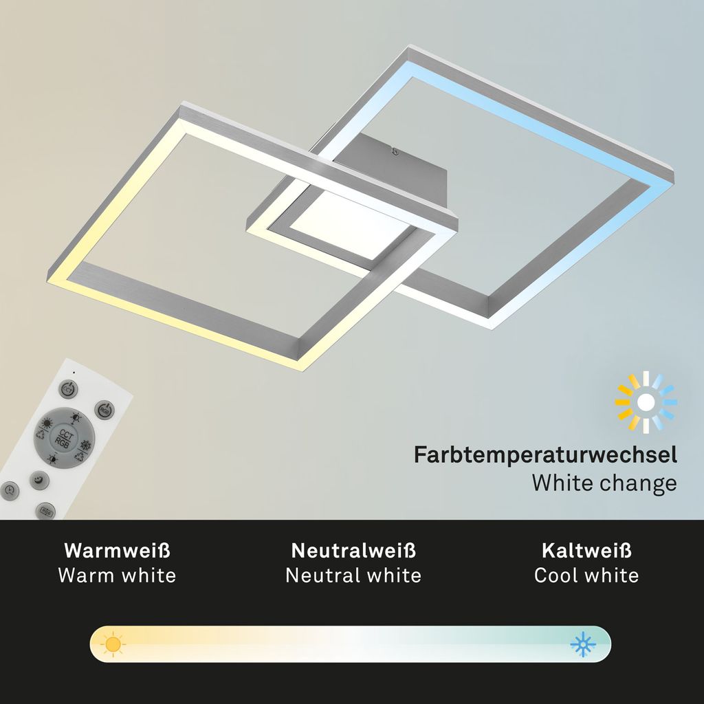 RGB CCT LED Deckenleuchte, 59,7 cm, LED-Platine, 44 W, 4400 lm, aluminiumfarbig