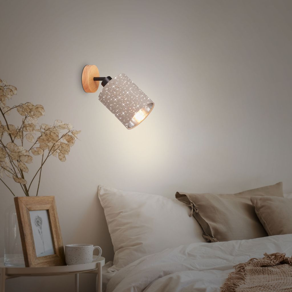 Wandleuchte Wandspot Sternendekor 1xE27 25 W taupe Metall-Holz-Stoff Briloner 3