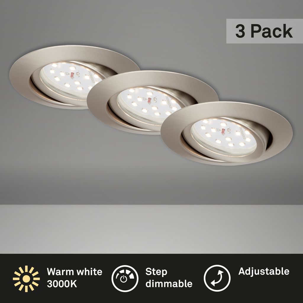 3er Set LED Einbauleuchte. Ø 8.2 cm. 3.5 W. Matt-Nickel. Briloner Leuchten 1