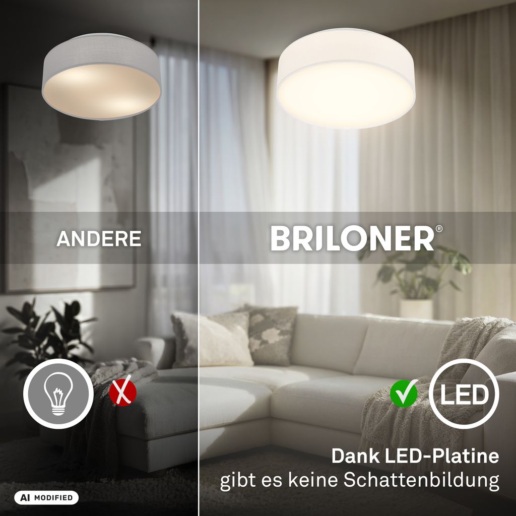 Duck Deckenlampe Ø30 cm - 16W, 1800lm, LED, Warmweiß, Stoffschirm, Weiß