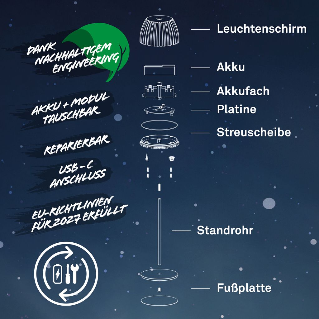German Design Award Winner 2025 ✓ 2nd place Lamp of the Year ✓ LED table lamp cordless IP44 ✓ Stepless touch dimmer ✓ Elegant light edge ✓ Height-adjustable ✓ 14.5x36.5 cm (DxH)