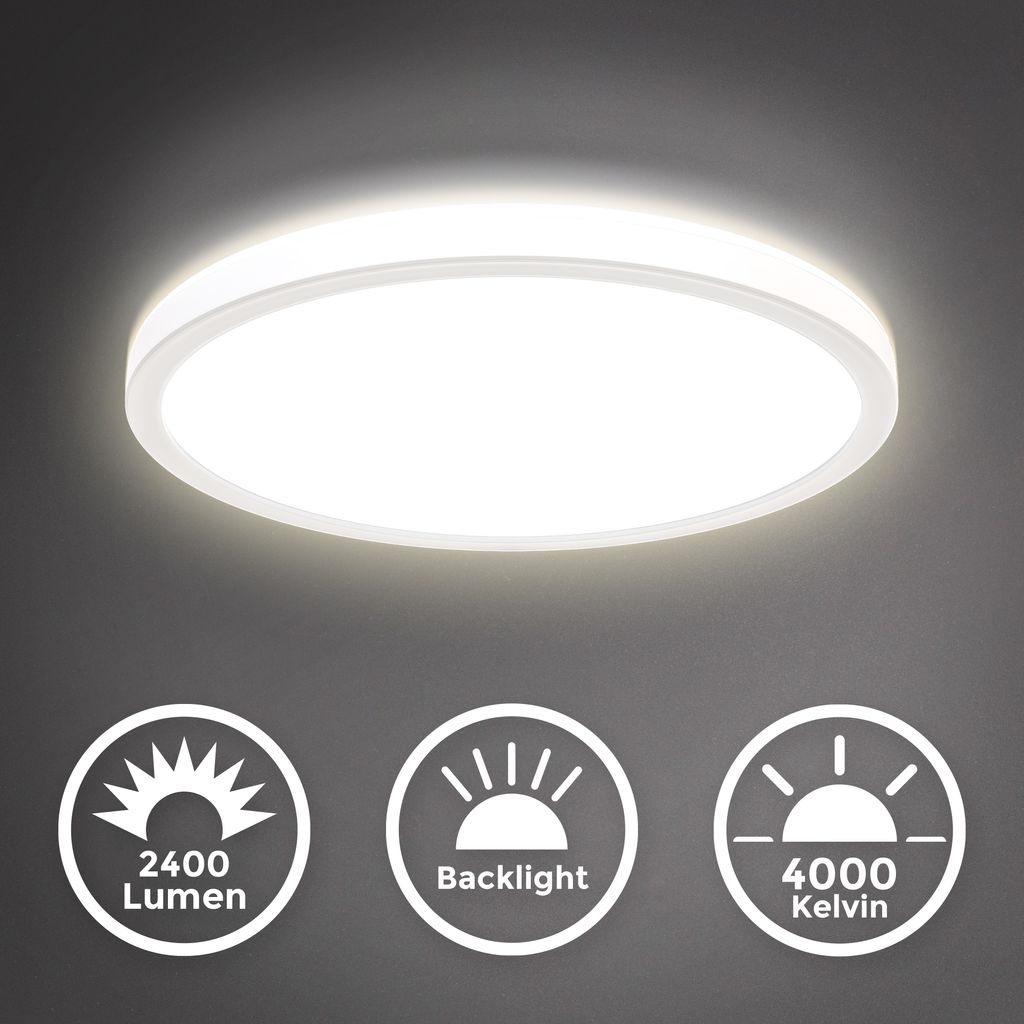 LED Panel Ø29,3 cm - 18W, 2400lm, dimmbar, flach, backlight, neutralweiß, weiß