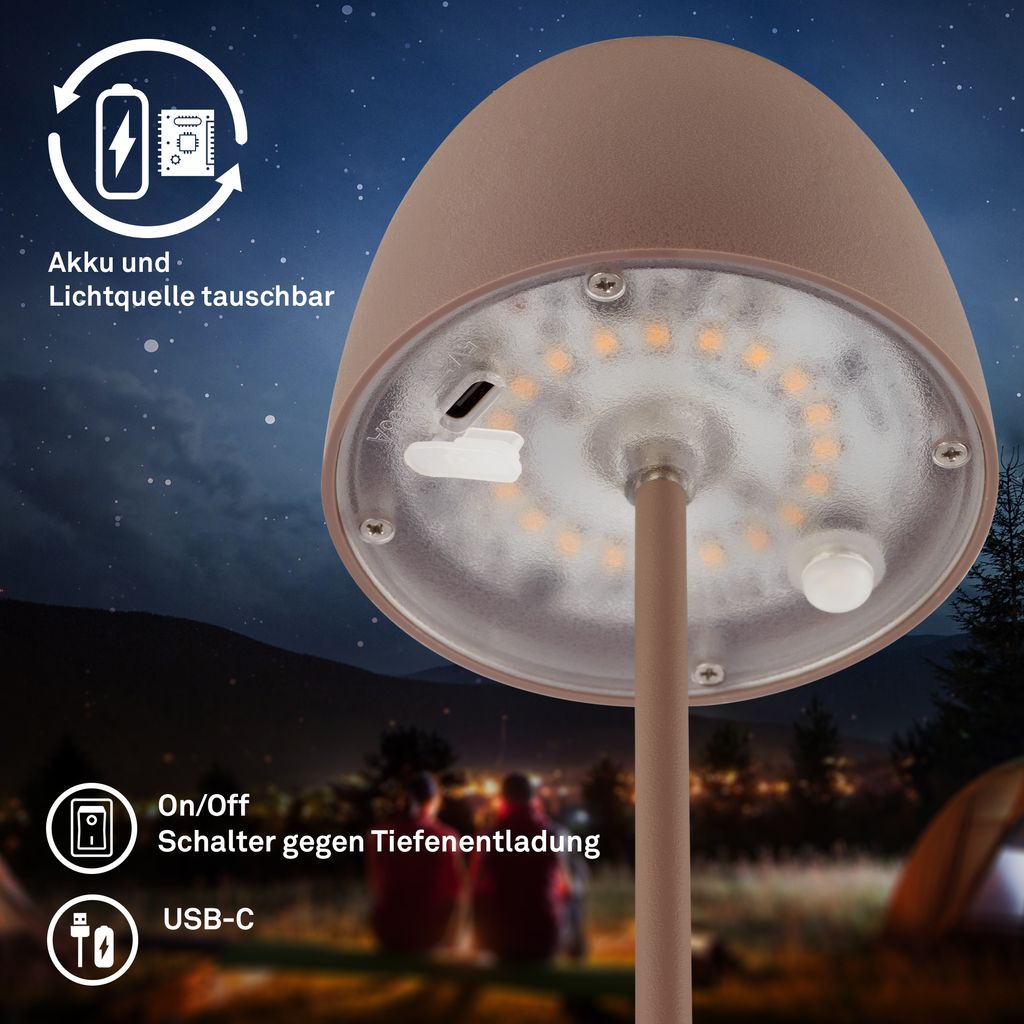 Briloner Serina Mini LED Tischlampe kabellos IP44. Dimmbar. Touch. Spritzwasserschutz. akku. Umbrasand. Ø8 x 20 cm 7