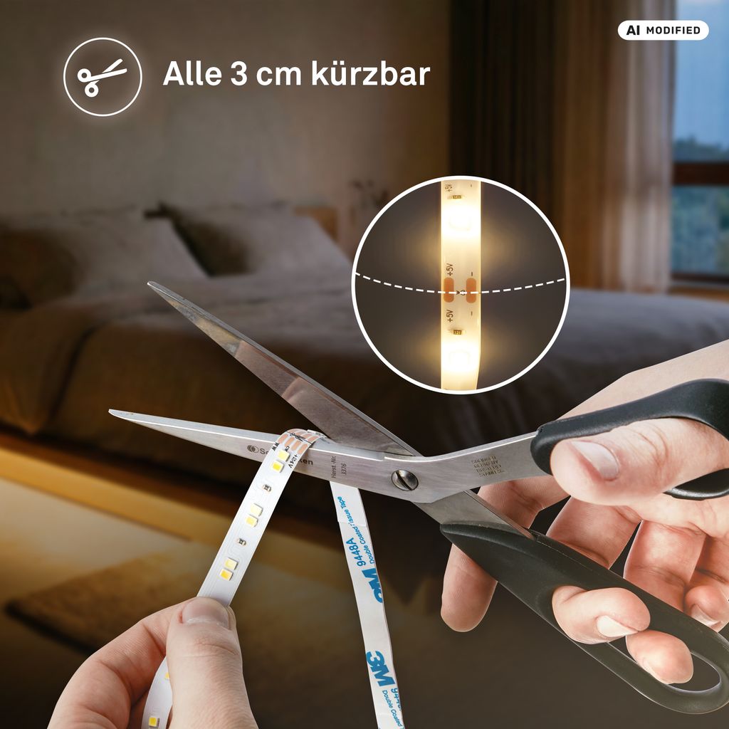 LED Streifen 1m - mit Bewegungsmelder, Akku, Warmweiß, Weiß