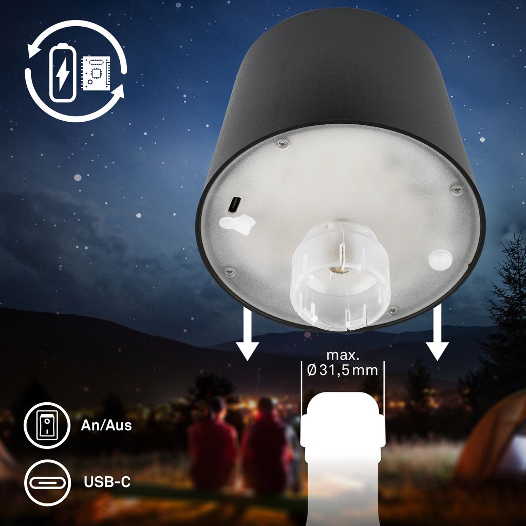 Bota Flaschenlampe - 1,8W, 120lm, Akku, LED, Dimmbar, Touch, Warmweiß, Schwarz
