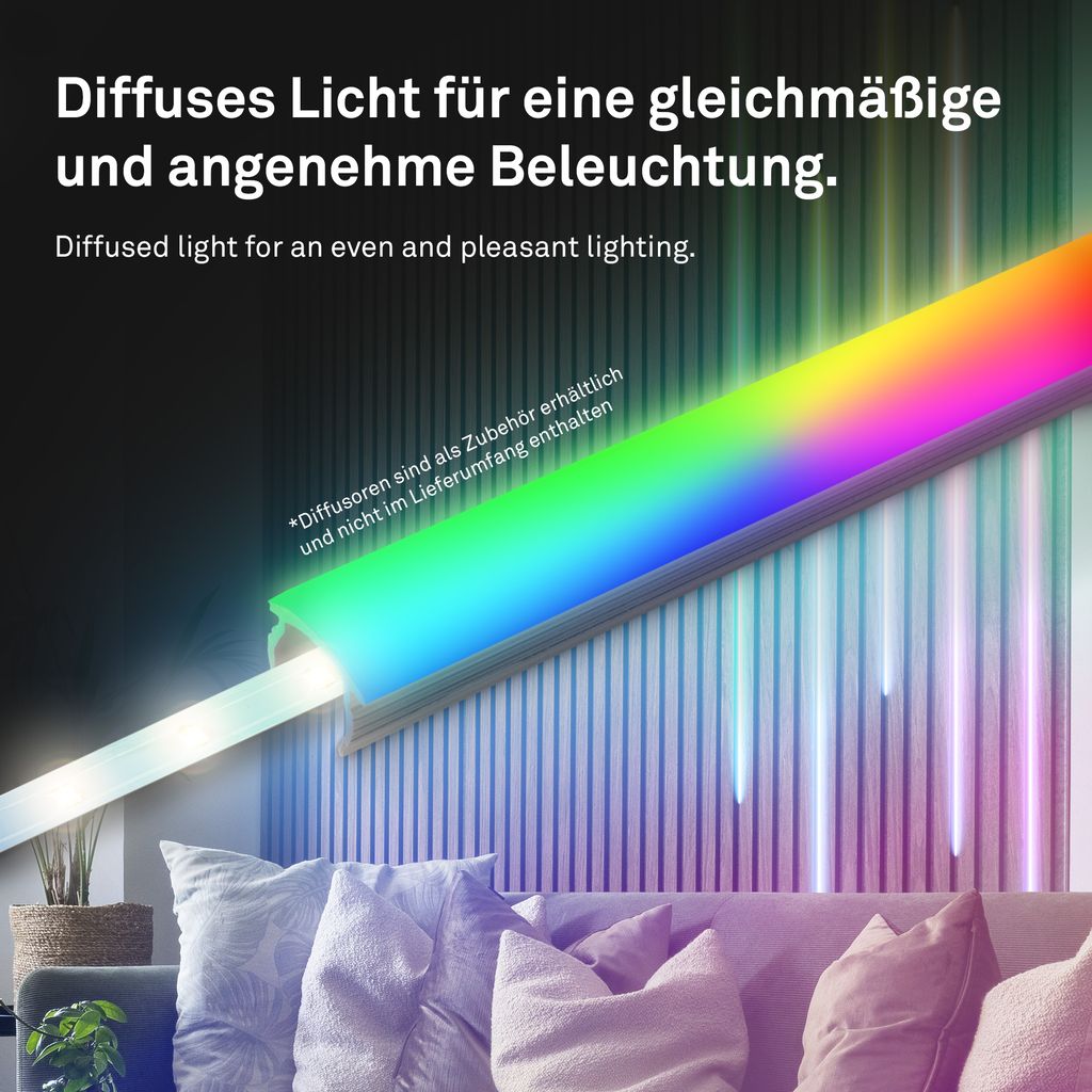 Starter-SET RGB LED Stripe für Wandpaneele 260cm, Fernbedienung, Verteilerbox