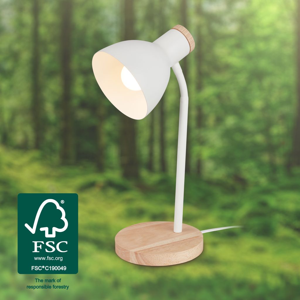 Prep Tischlampe - mit Schalter, E14 Fassung, max. 10W, Weiß-Holz