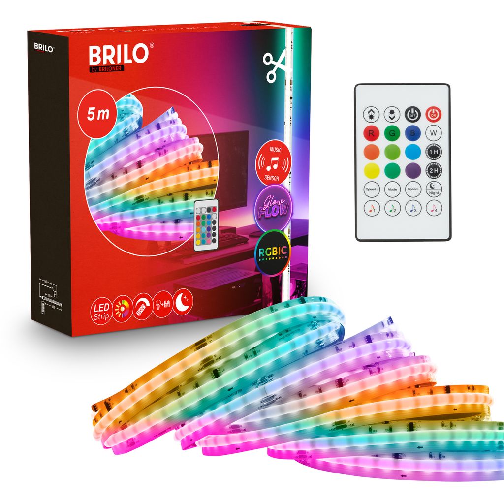 COB LED Streifen 5 m - Dimmbar, Fernbedienung, Warmweiß, RGBIC Farbwechsel, Weiß