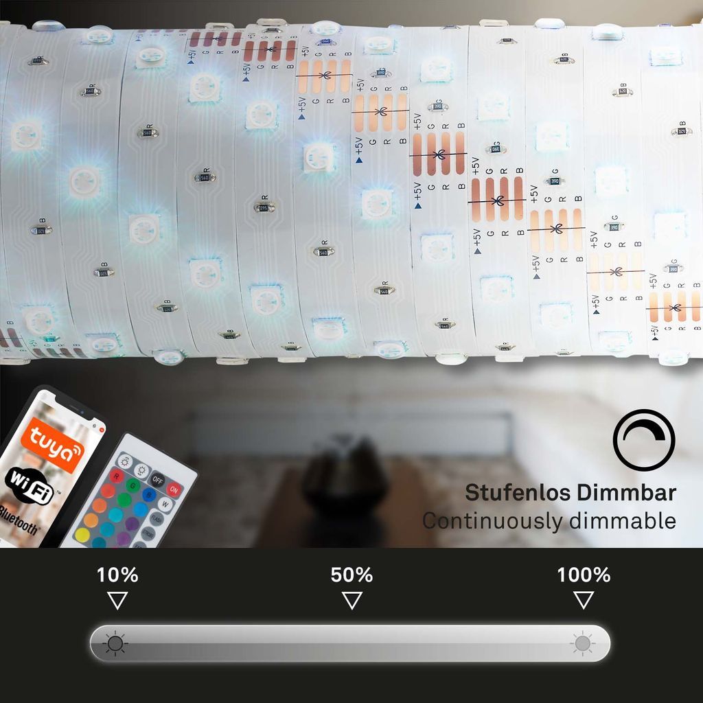 LED Band Smart WiFi 5 Meter RGB selbstklebend kürzbar weiß Kunststoff Briloner 5