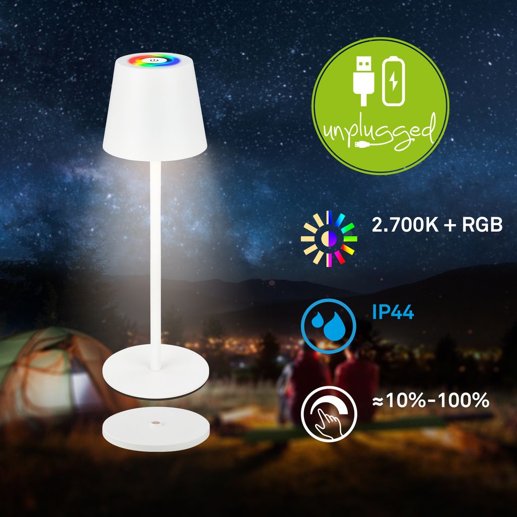 RGBW LED Tischleuchte kabellos IP44 Akku Tischlampe Ladestation Dimmbar Touch 1