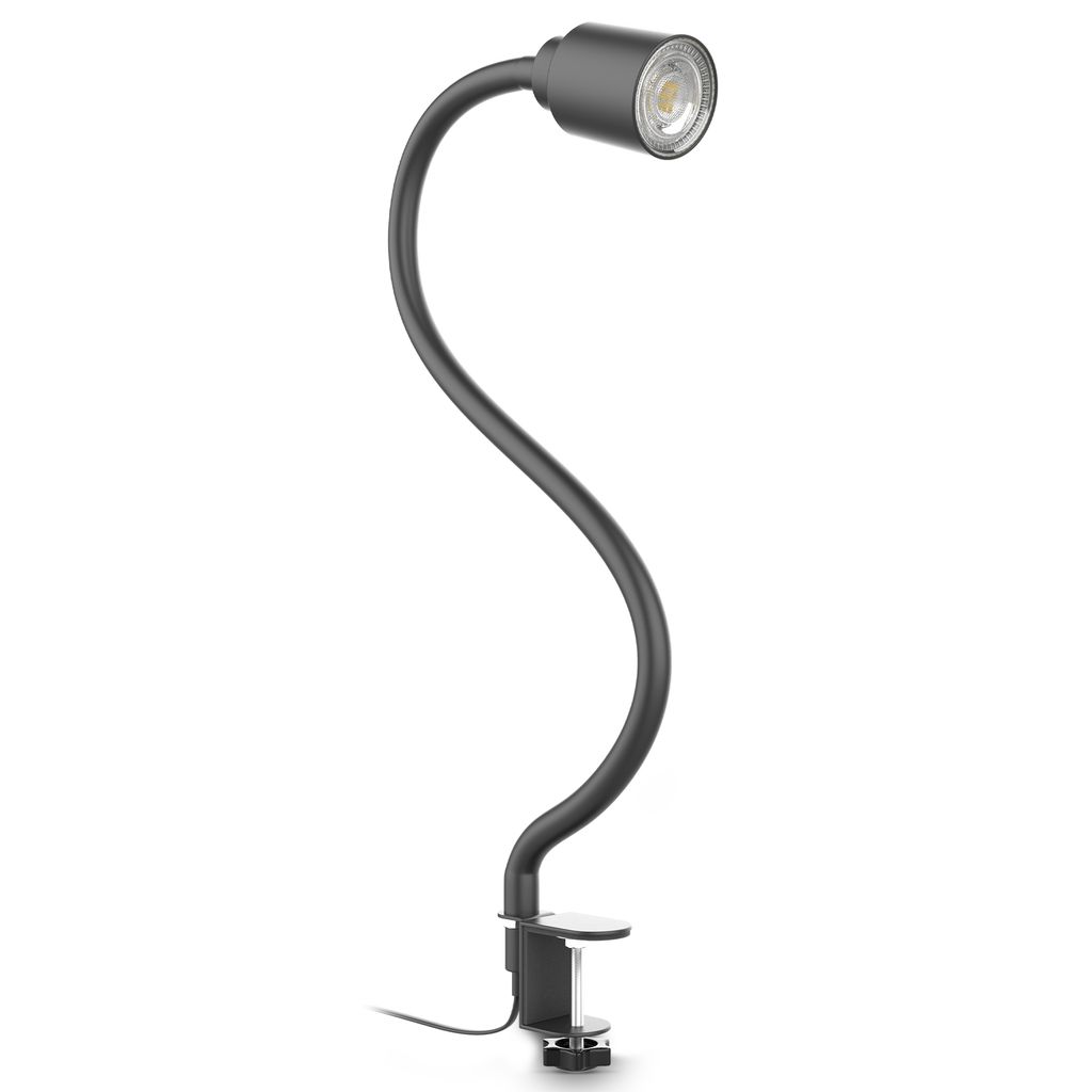 Klemmlampe - 5W, 400lm, LED, mit Stecker, dimmbar, Schwanenhals, warmweiß, schwarz