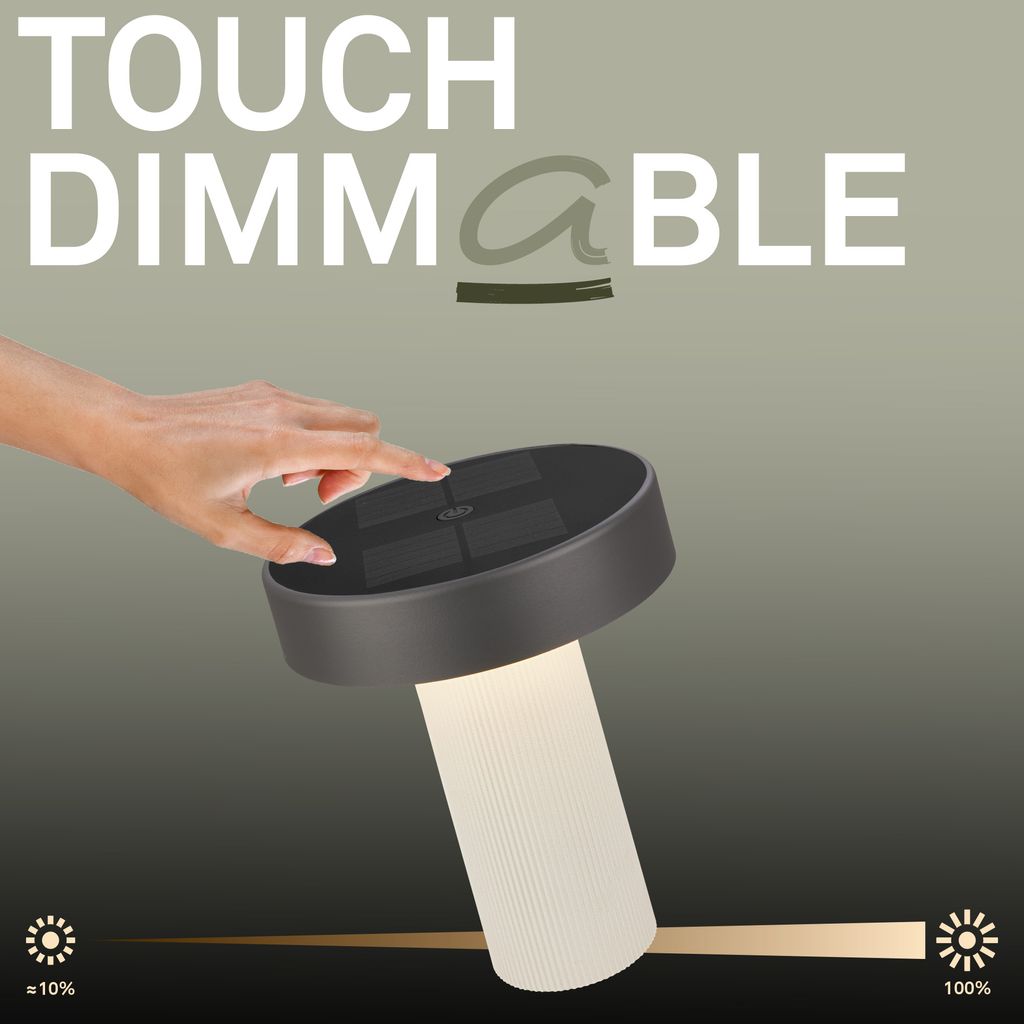 Poga Tischlampe - 1W, 150lm, Kabellos, LED, Dimmbar, Solar, Altweiß, Anthrazit