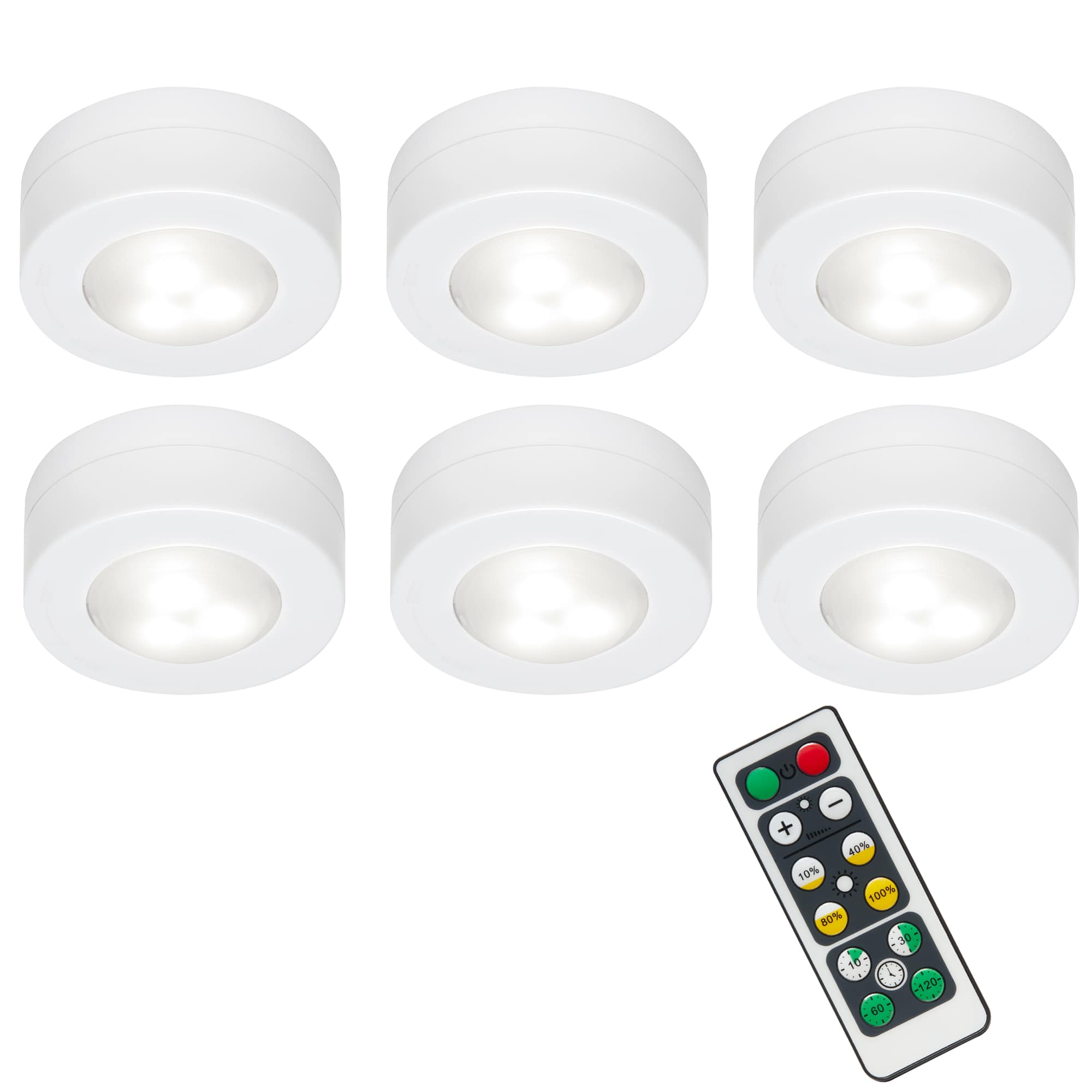 6er-Set LED Push Light, Ø 5,8 cm, 0,8 W, Weiß