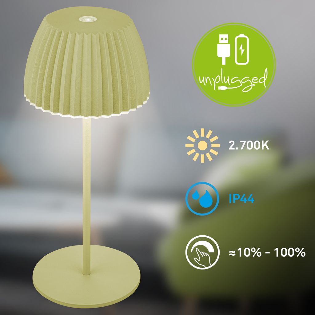 LED Tischlampe Akku LED Tischleuchte Dimmbar Kabellos Touch Aussen/Innen 6