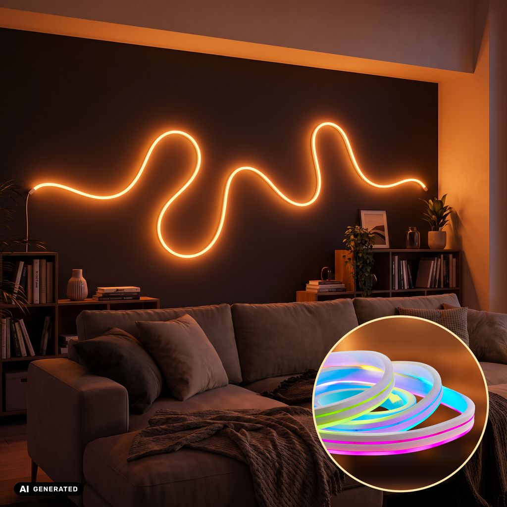 LED Streifen 5m - RGBIC Farbwechsel, Neon, Fernbedienung, Weiß
