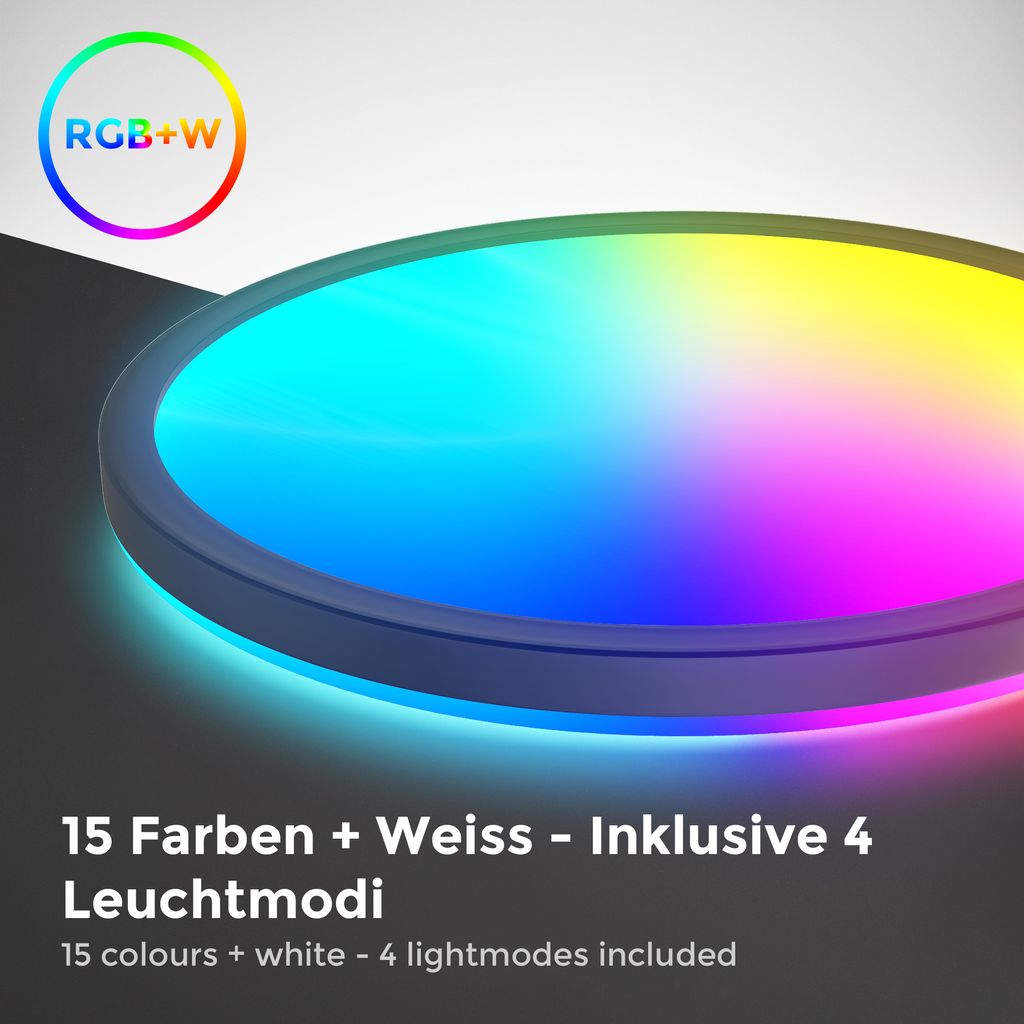 B.K.Licht I Round RGB LED ceiling lamp I ultra flat LED panel I colour change I RGBW ceiling light dimmable I backlight effect I remote control I Black