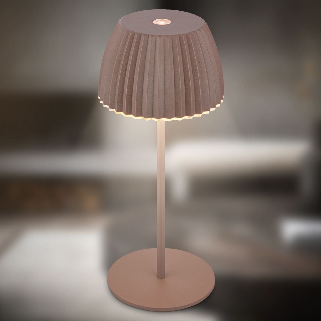 Akku-Tischleuchte Riffle Mini - 20 cm, 1,5W, 150lm, LED, Dimmbar, Touch, braun