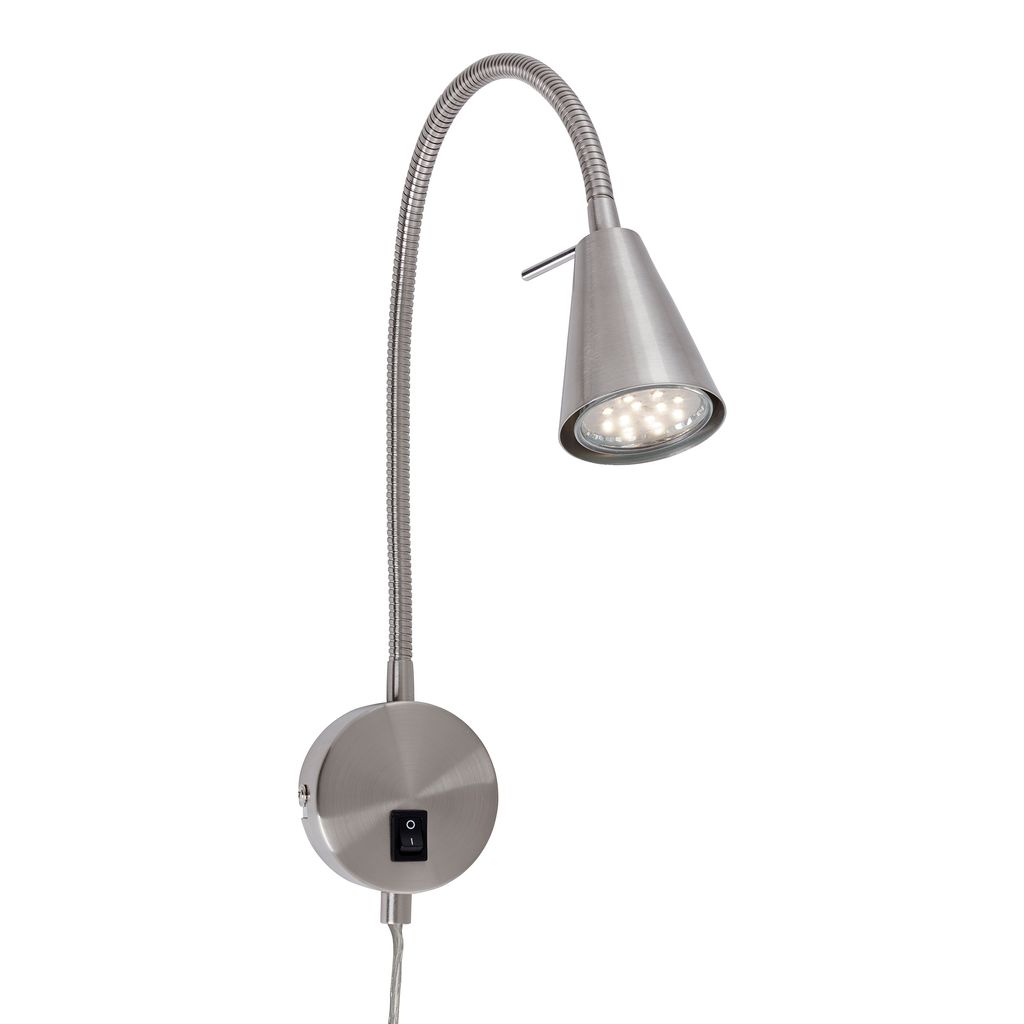 Bettleuchte LED Leselampe Schwenkbar An/Aus-Schalter 45cm Metall Matt Nickel 0