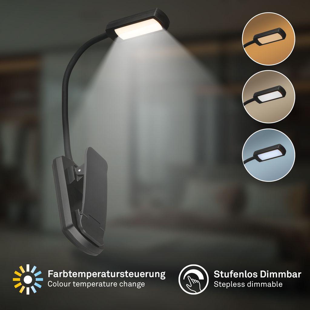 Taru Clamp Lamp - 0.45W, 40lm, Rechargeable Battery, LED, Dimmable, CCT, Black