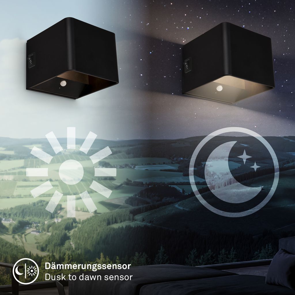 Borra Wandlampe - 1,5W, 100lm, Kabellos, LED, mit Bewegungsmelder, Schwarz