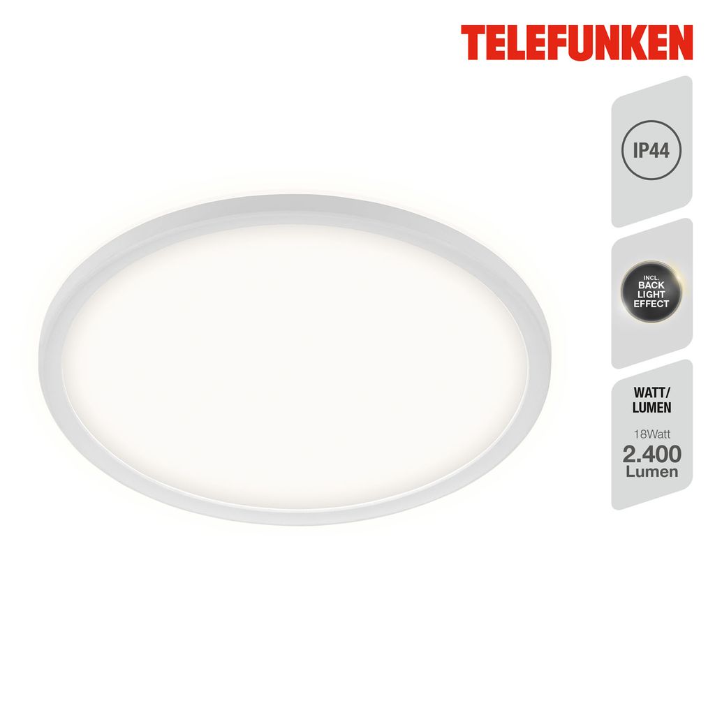 LED Bad-Deckenleuchte, Ø29 cm, LED, 18 W, 2400 lm, weiß