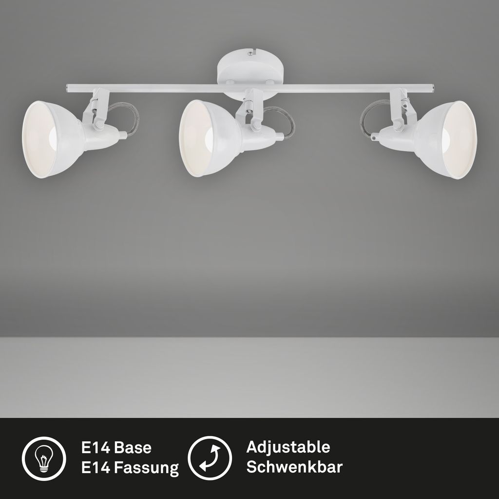 Deckenleuchte Retro 3xE14 3 dreh-& schwenkbaren Spots 40W Metall Weiß Briloner 2