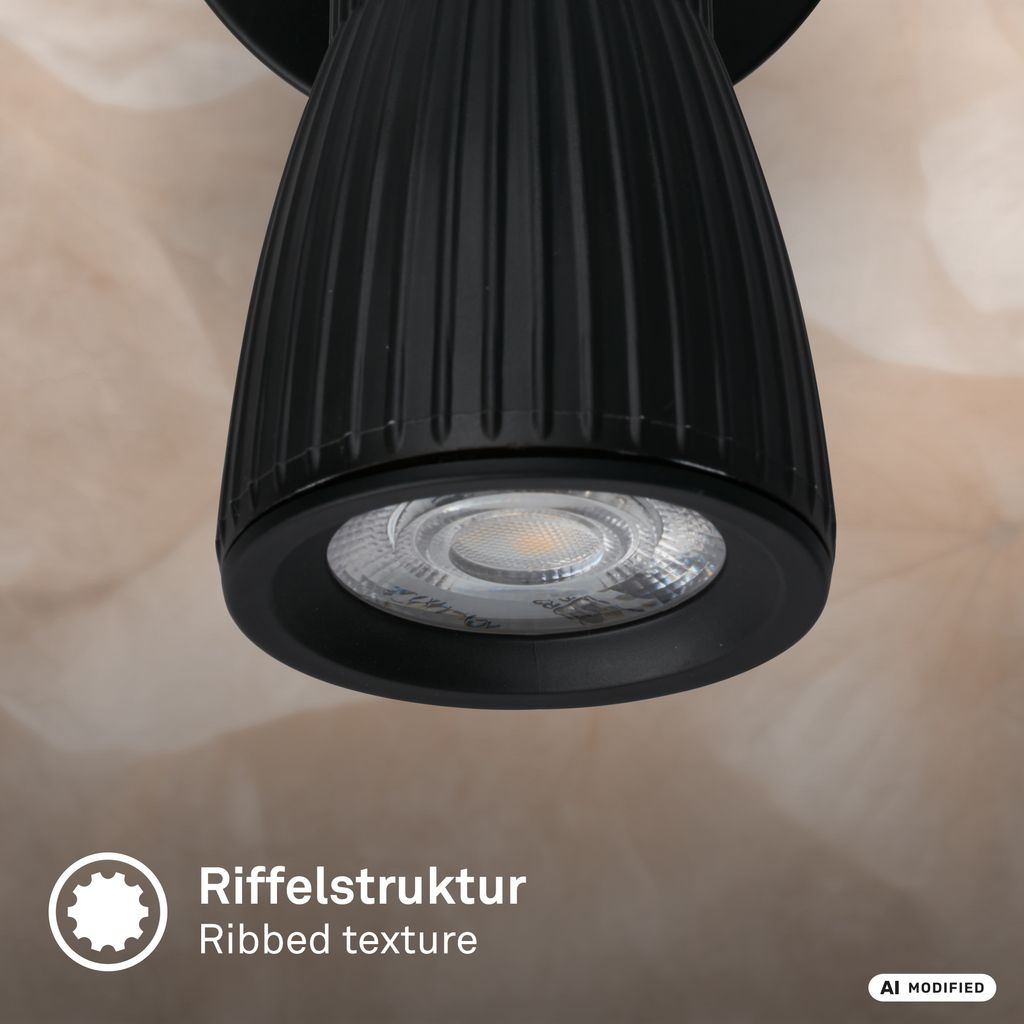 Riff Wandlampe Ø8 cm - 3,5W, 400lm, LED, Schwenkbar, Warmweiß, Schwarz