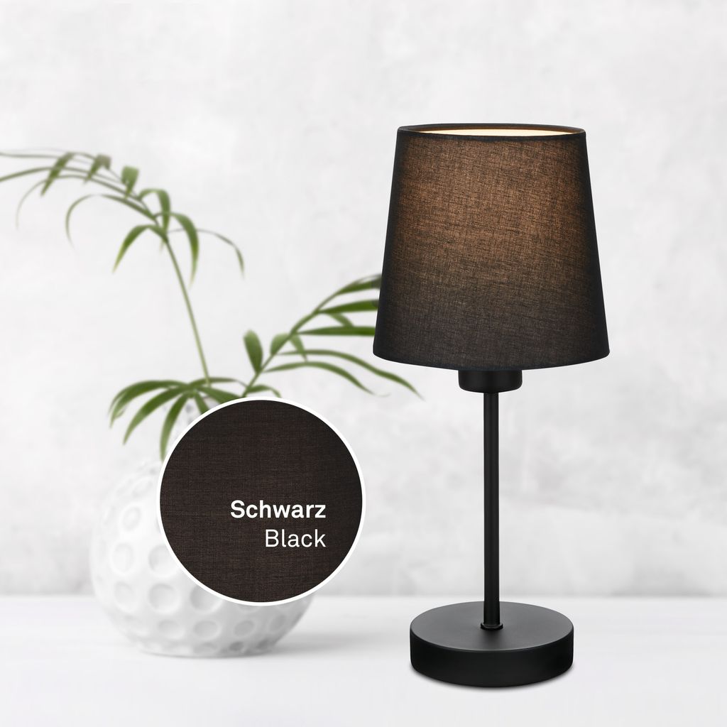 Tischleuchte Tischlampe 1xE14 Stoffschirm schwarz 25W Kabelschalter Briloner 13
