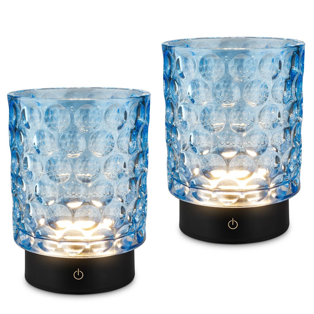 Briloner Sunora LED Tischlampe kabellos IP44, Dimmbar, Touch, 2er Set, Blau