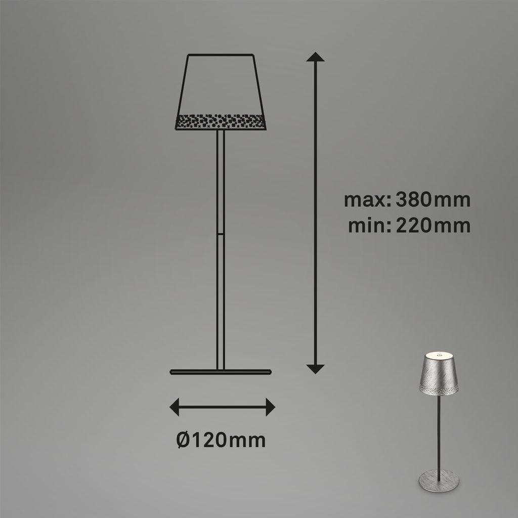 LED Lampada da tavolo a batteria 38 cm 2,6W 280lm argento antico