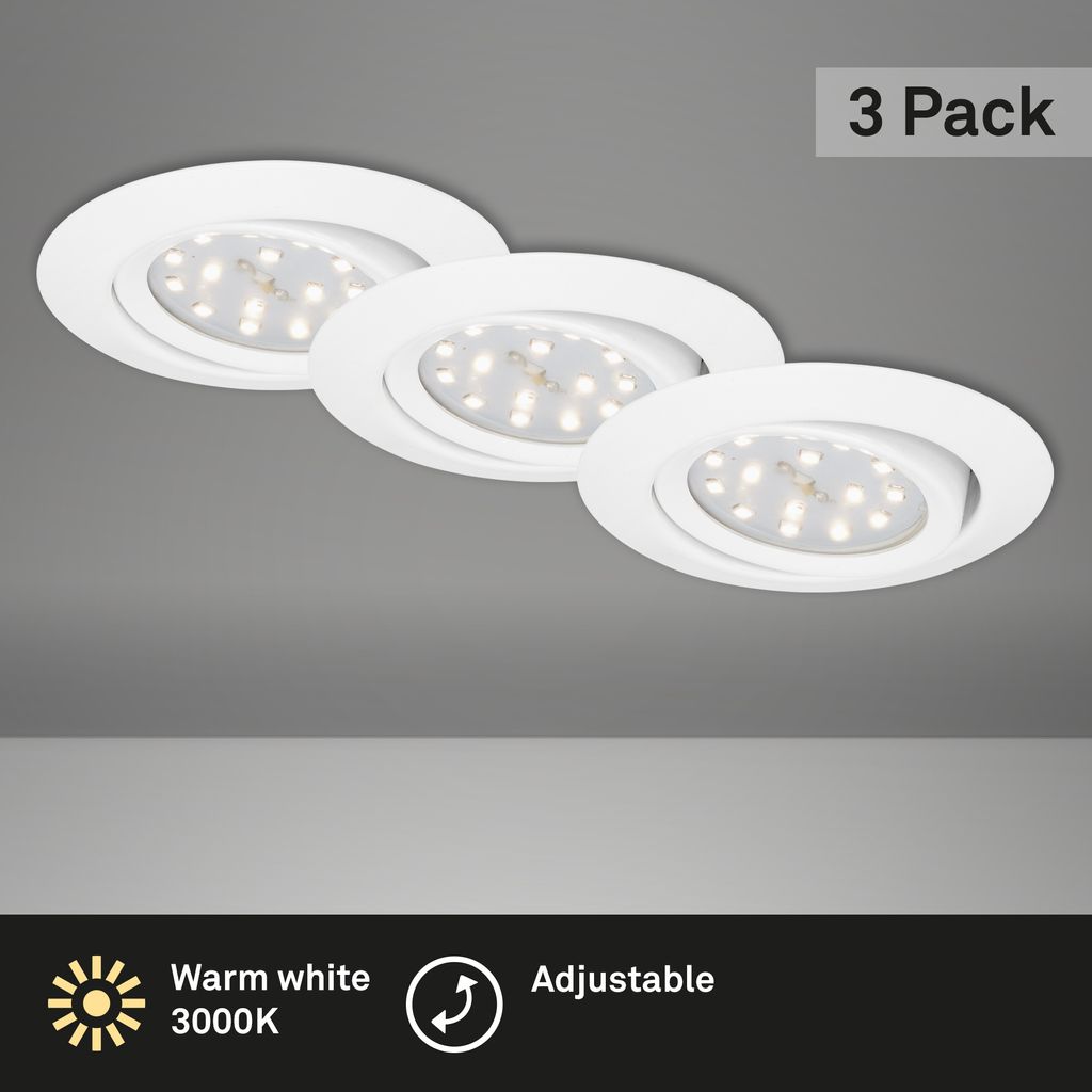 3er Set LED Einbauleuchte, Ø 8,2 cm, 3 W, Weiß