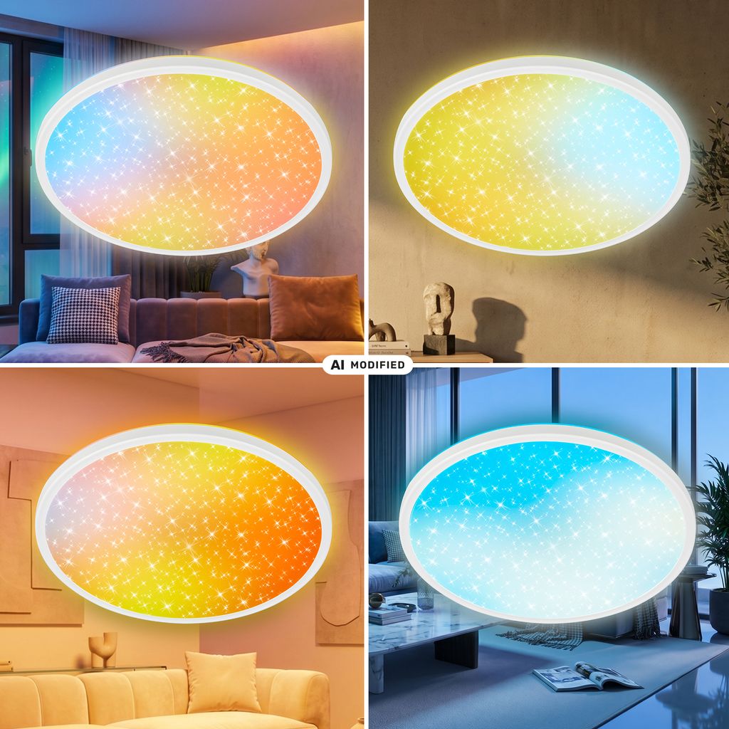Slim Deckenlampe Ø37,5 cm - LED, AuraGlow, Farbwechsel, Dimmbar, Fernbedienung, Weiß