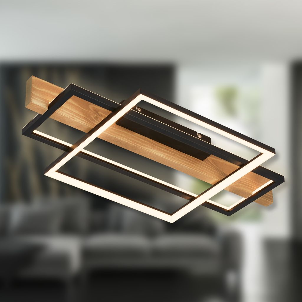 Cadre LED Deckenlampe, Backlight, 3-Stufen Schaltung, 2 Frames, Holzdekor, 55x30 cm, Schwarz-Holz