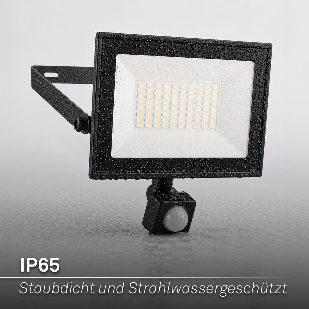 Varo Outdoor Floodlight - 50W, 4500lm, With Motion Sensor, LED, Neutral White, IP65, Black