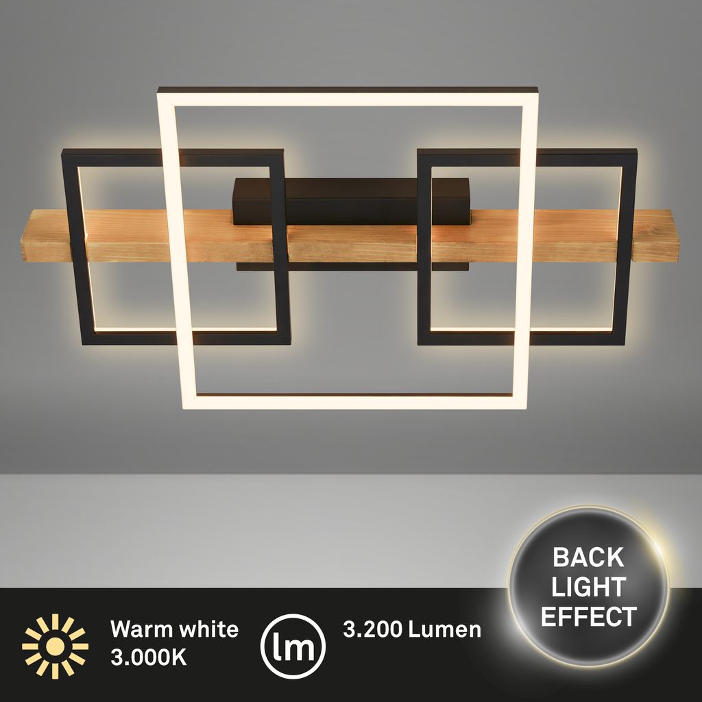 Cadre LED Deckenlampe, Backlight, 3-Stufen Schaltung, 3 Frames, Holzdekor, 55x30 cm, Schwarz-Holz