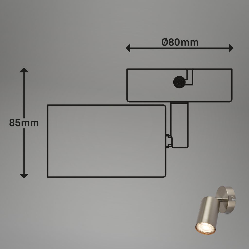 Briloner Tib binnenwandlamp, draaibaar, aan/uit via wandschakelaar, zilver