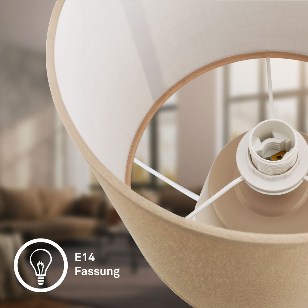 Linda Tischlampe - mit Schalter, Keramik, E14 Fassung, Beige-Holzoptik