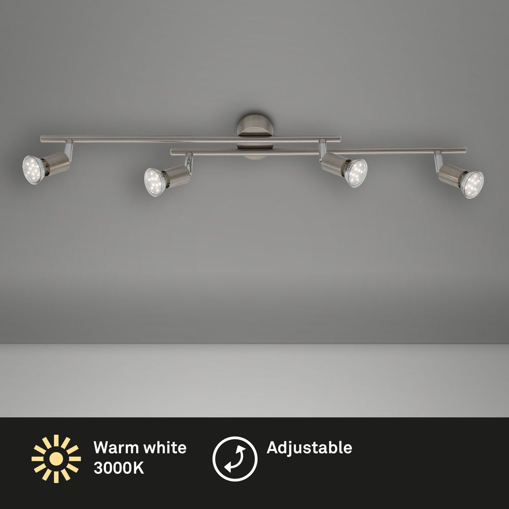 Briloner Simple Deckenstrahler, schwenkbar, warmweißes Licht, Matt-Nickel