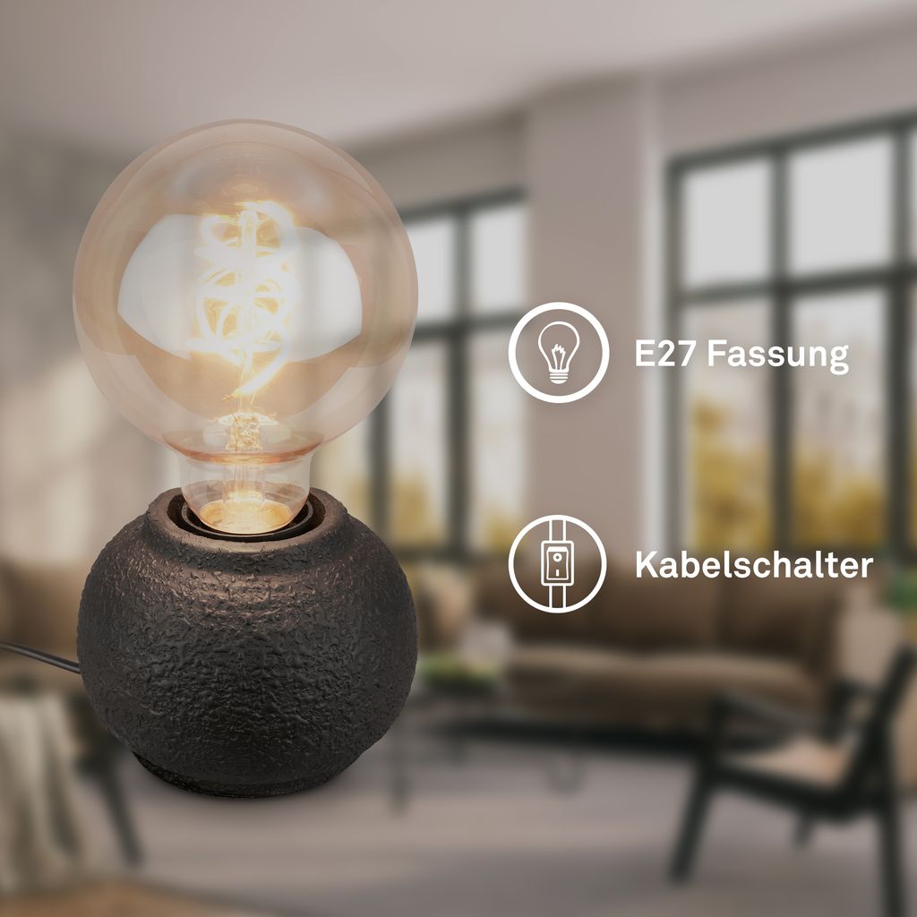 Amba Tischlampe - mit Schalter, Keramikfuß, E27 Fassung, Schwarz