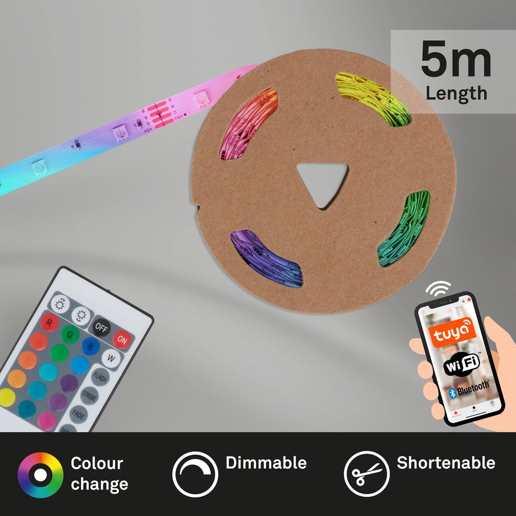 LED Band Smart WiFi 5 Meter RGB selbstklebend kürzbar weiß Kunststoff Briloner 2