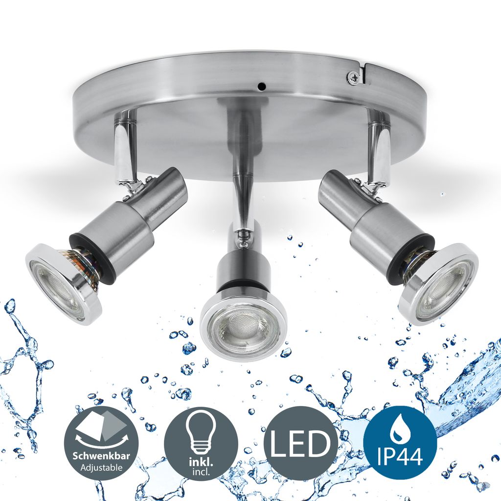 B.K.Licht LED Bathroom Ceiling Light, IP44 Splash Water Proof, 5W LED GU10 Bulbs Included, Warm White 3000K, rotatable and swiveling Spots, Modern Ceiling Light Fitting, Ø 8,2 in, 230V