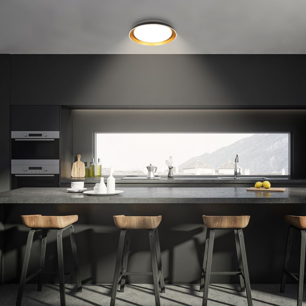 Gima Deckenlampe Ø43 cm - 24W, 2600lm, LED, Dimmbar, CCT, Schwarz, Goldfarben