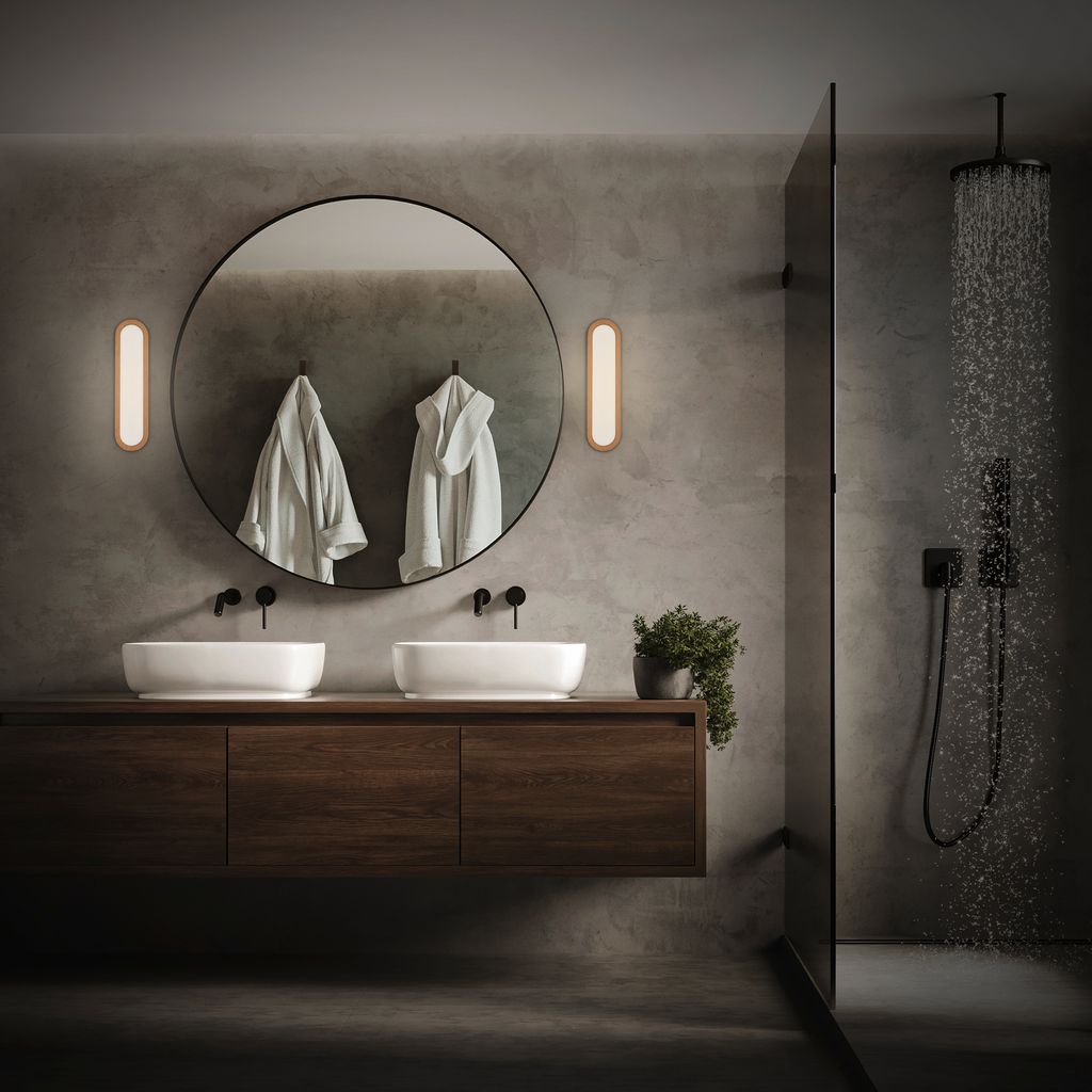 Pil Spiegelleuchte - 10W, 1200lm, LED, Backlight, 35cm, Warmweiß, Holzfarben