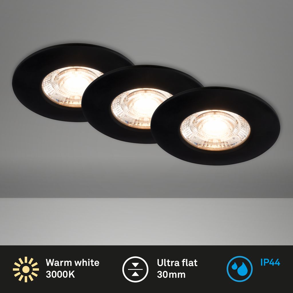 3er Set LED Einbauleuchte, 6,5 cm, 3x 3,6W, 350lm, schwarz